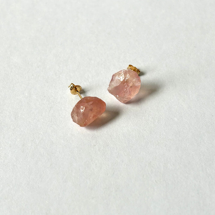 Rose Quartz Rough Stone Earrings