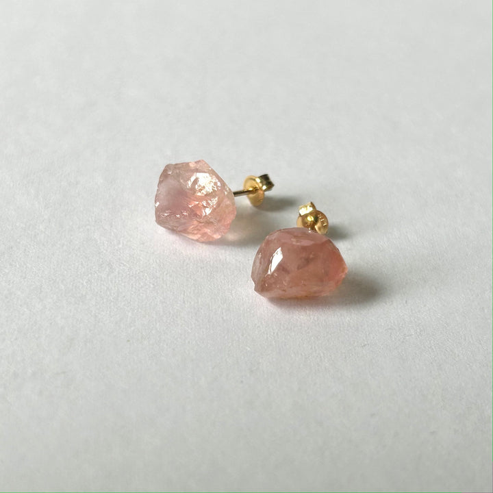 Rose Quartz Rough Stone Earrings